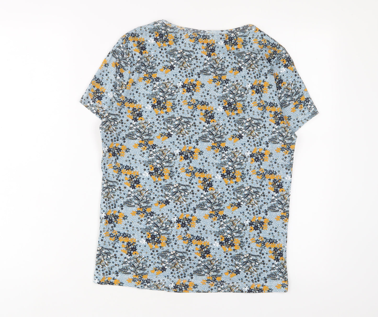 Maine Womens Blue Geometric Cotton Basic T-Shirt Size 14 Crew Neck
