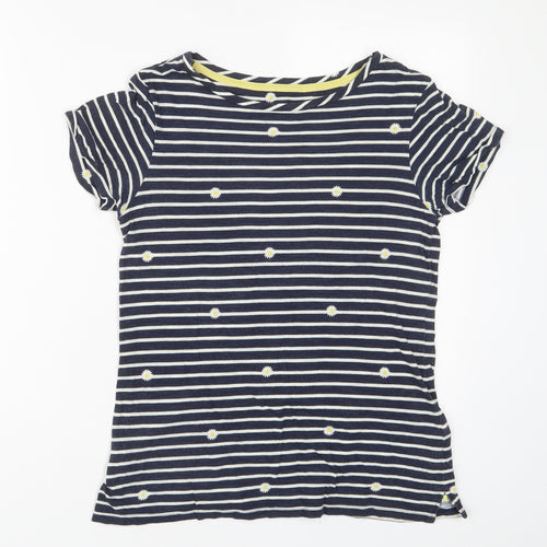 Joules Womens Blue Floral Cotton Basic T-Shirt Size 8 Boat Neck