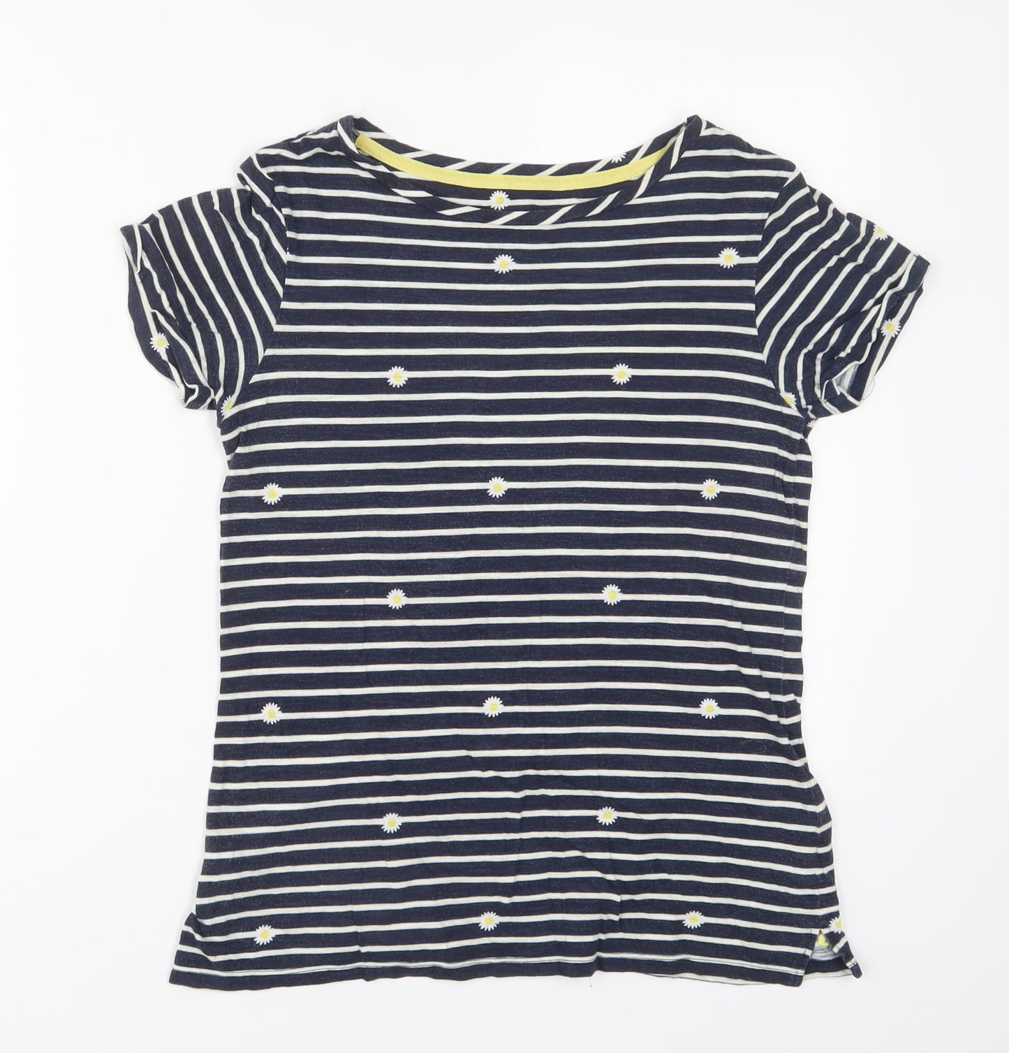 Joules Womens Blue Floral Cotton Basic T-Shirt Size 8 Boat Neck