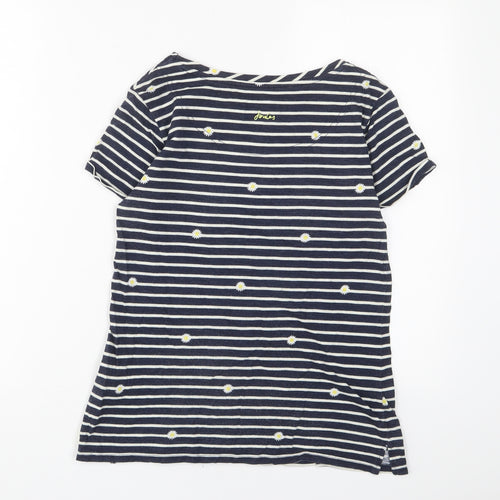Joules Womens Blue Floral Cotton Basic T-Shirt Size 8 Boat Neck