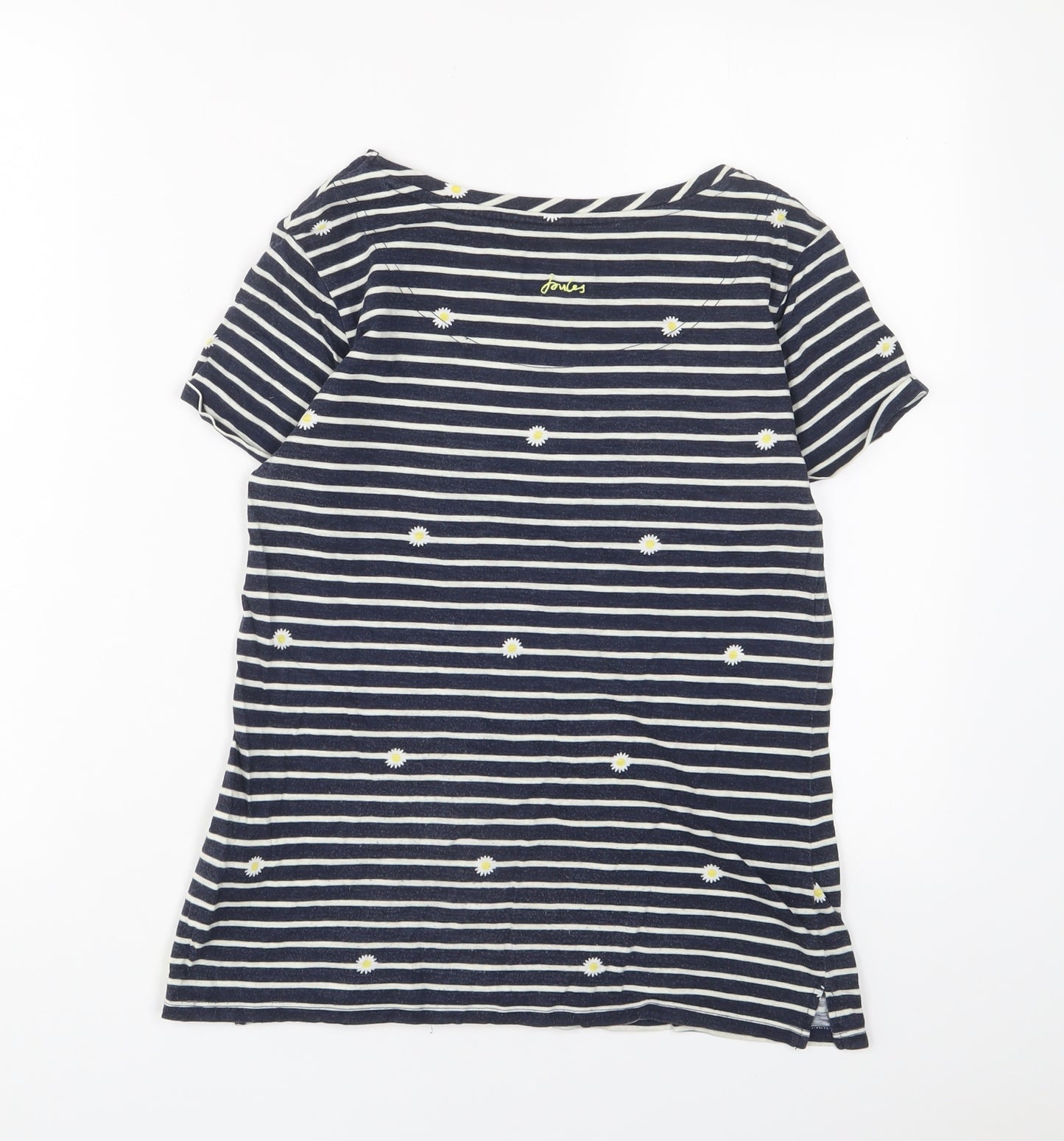 Joules Womens Blue Floral Cotton Basic T-Shirt Size 8 Boat Neck