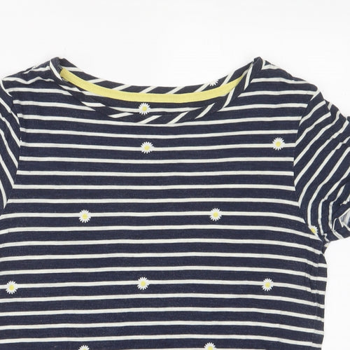 Joules Womens Blue Floral Cotton Basic T-Shirt Size 8 Boat Neck