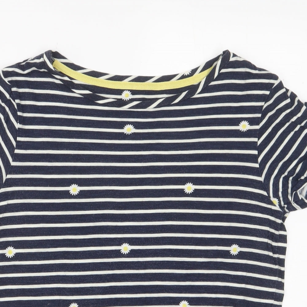 Joules Womens Blue Floral Cotton Basic T-Shirt Size 8 Boat Neck