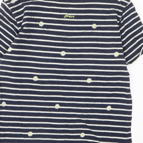 Joules Womens Blue Floral Cotton Basic T-Shirt Size 8 Boat Neck