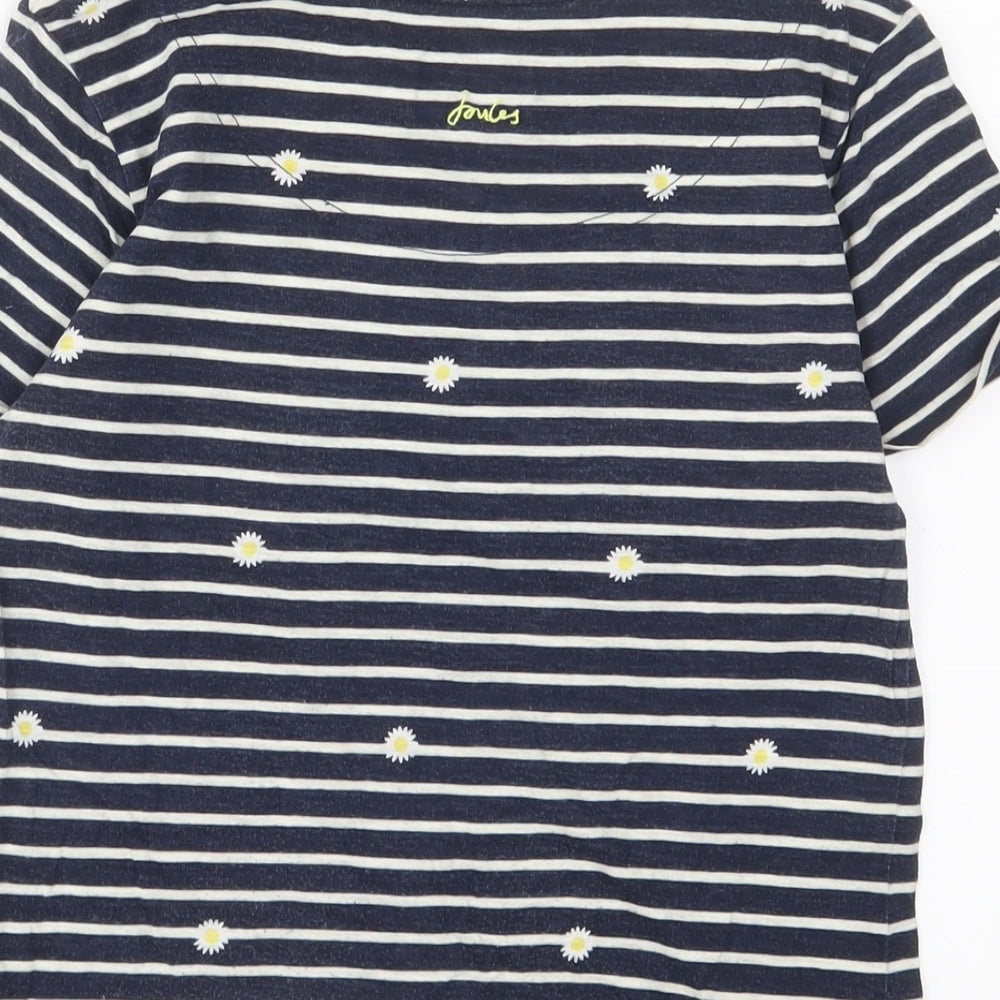 Joules Womens Blue Floral Cotton Basic T-Shirt Size 8 Boat Neck