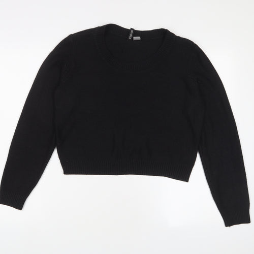H&M Womens Black Crew Neck Acrylic Pullover Jumper Size 12