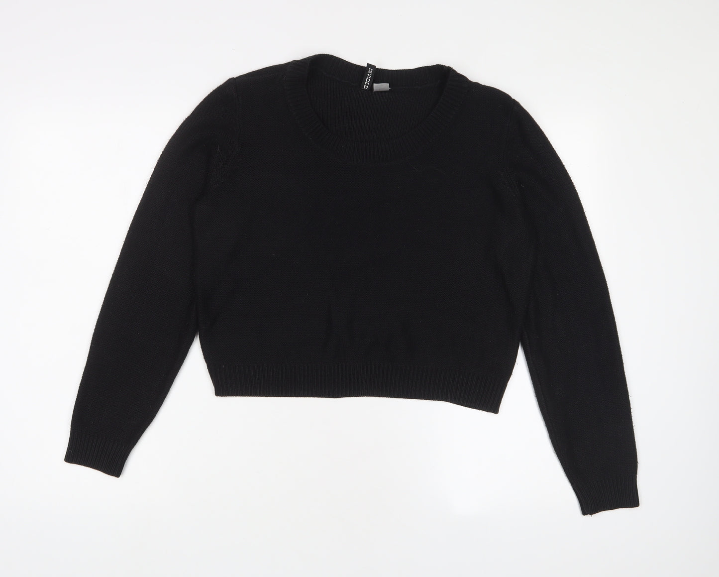 H&M Womens Black Crew Neck Acrylic Pullover Jumper Size 12