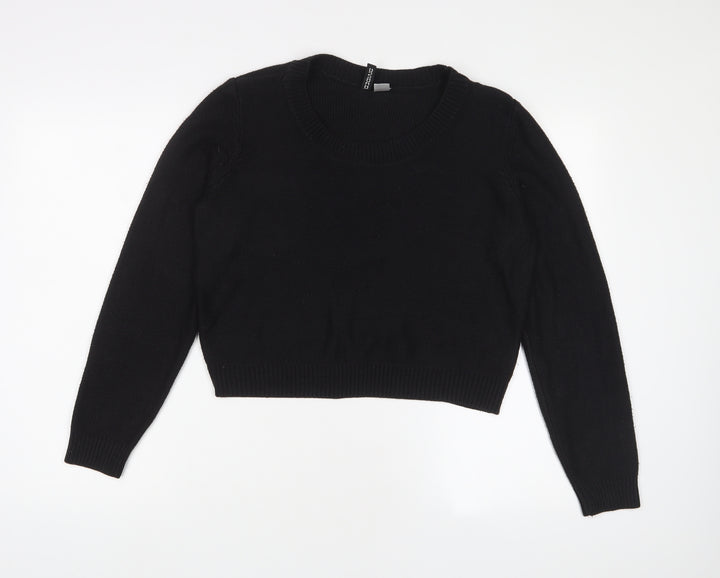 H&M Womens Black Crew Neck Acrylic Pullover Jumper Size 12