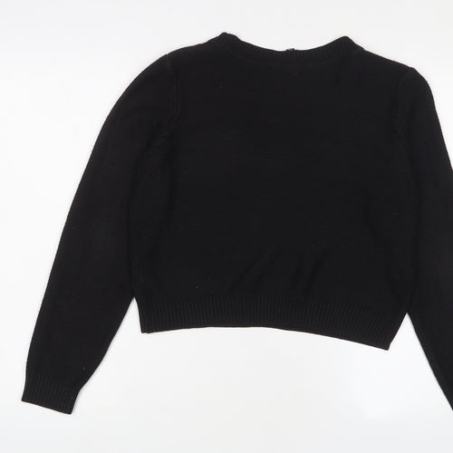 H&M Womens Black Crew Neck Acrylic Pullover Jumper Size 12