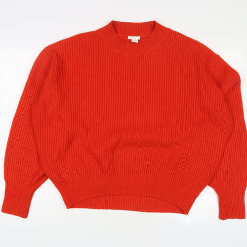 H&M Womens Red Round Neck Acrylic Pullover Jumper Size M