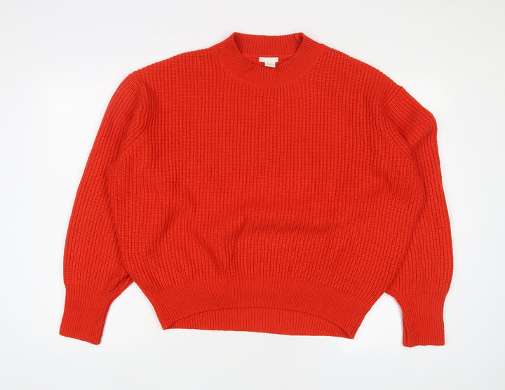 H&M Womens Red Round Neck Acrylic Pullover Jumper Size M