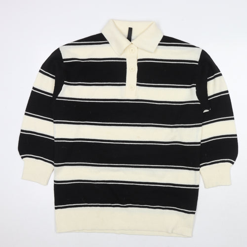 Divided by H&M Mens Multicoloured Collared Striped Acrylic Pullover Jumper Size S Long Sleeve