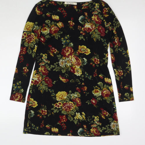 My Originals Womens Black Floral Polyester Jumper Dress Size 12 Round Neck Pullover