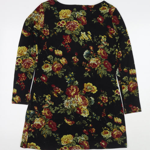 My Originals Womens Black Floral Polyester Jumper Dress Size 12 Round Neck Pullover