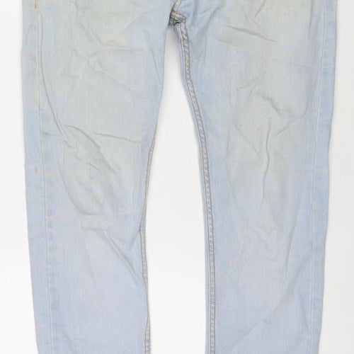 Topman Mens Blue Cotton Straight Jeans Size 32 in L30 in Regular Zip