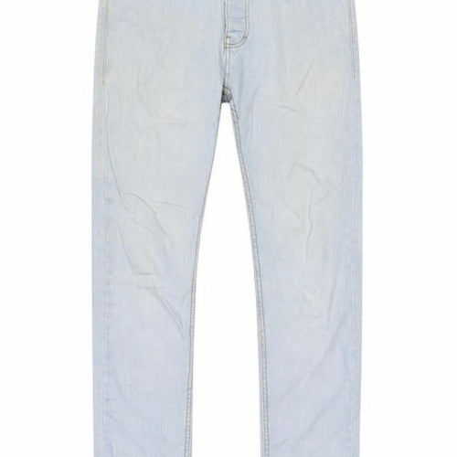Topman Mens Blue Cotton Straight Jeans Size 32 in L30 in Regular Zip