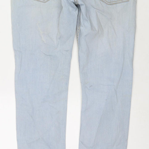 Topman Mens Blue Cotton Straight Jeans Size 32 in L30 in Regular Zip