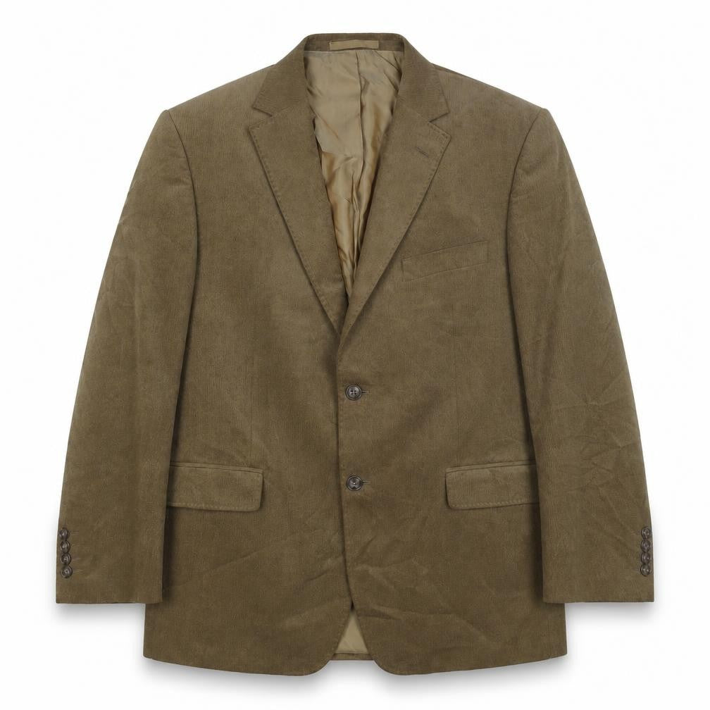 Front view of Marks & Spencer men’s brown polyester jacket suit jacket, size 42, regular