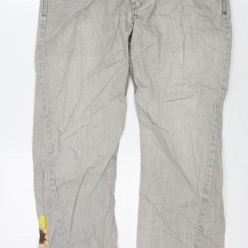 Twisted Womens Grey Cotton Straight Jeans Size 34 in L30 in Regular Zip - Embraided Flowers
