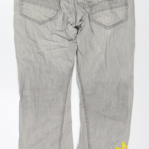 Twisted Womens Grey Cotton Straight Jeans Size 34 in L30 in Regular Zip - Embraided Flowers