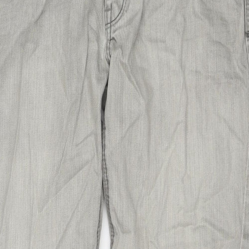 Twisted Womens Grey Cotton Straight Jeans Size 34 in L30 in Regular Zip - Embraided Flowers