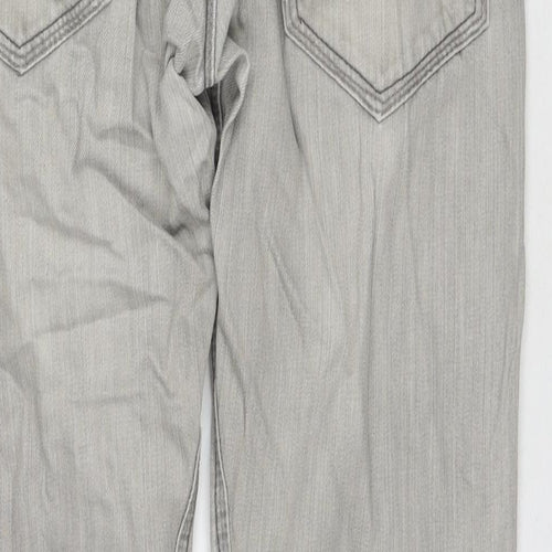 Twisted Womens Grey Cotton Straight Jeans Size 34 in L30 in Regular Zip - Embraided Flowers