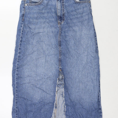 Denim & Co. Womens Blue Cotton A-Line Skirt Size 8 Zip