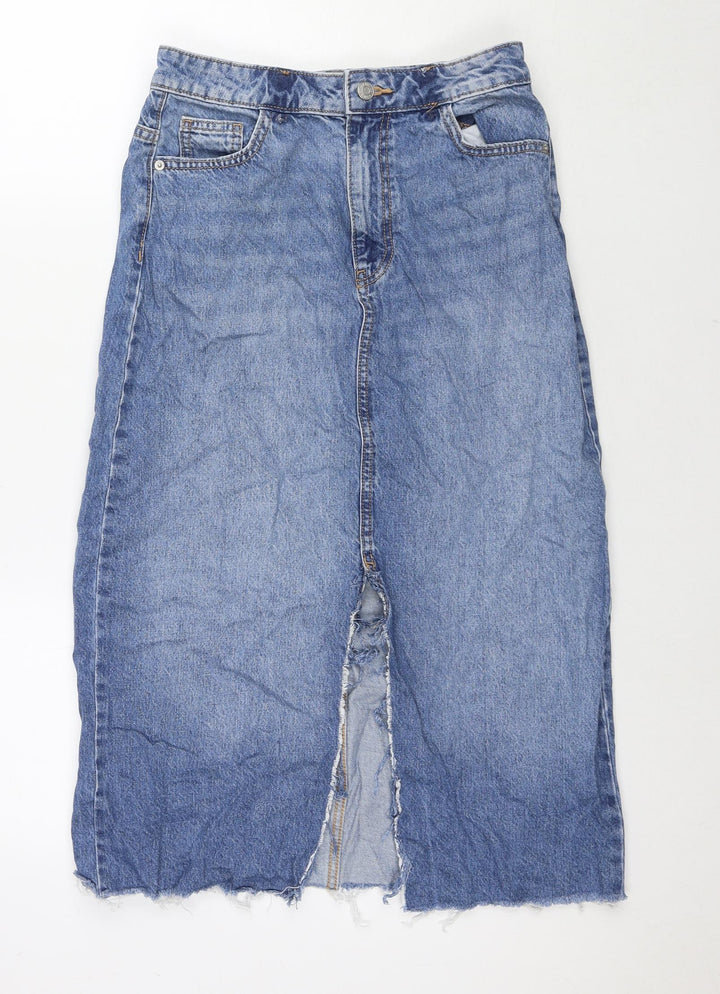 Denim & Co. Womens Blue Cotton A-Line Skirt Size 8 Zip