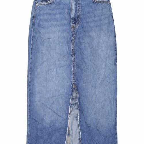 Denim & Co. Womens Blue Cotton A-Line Skirt Size 8 Zip