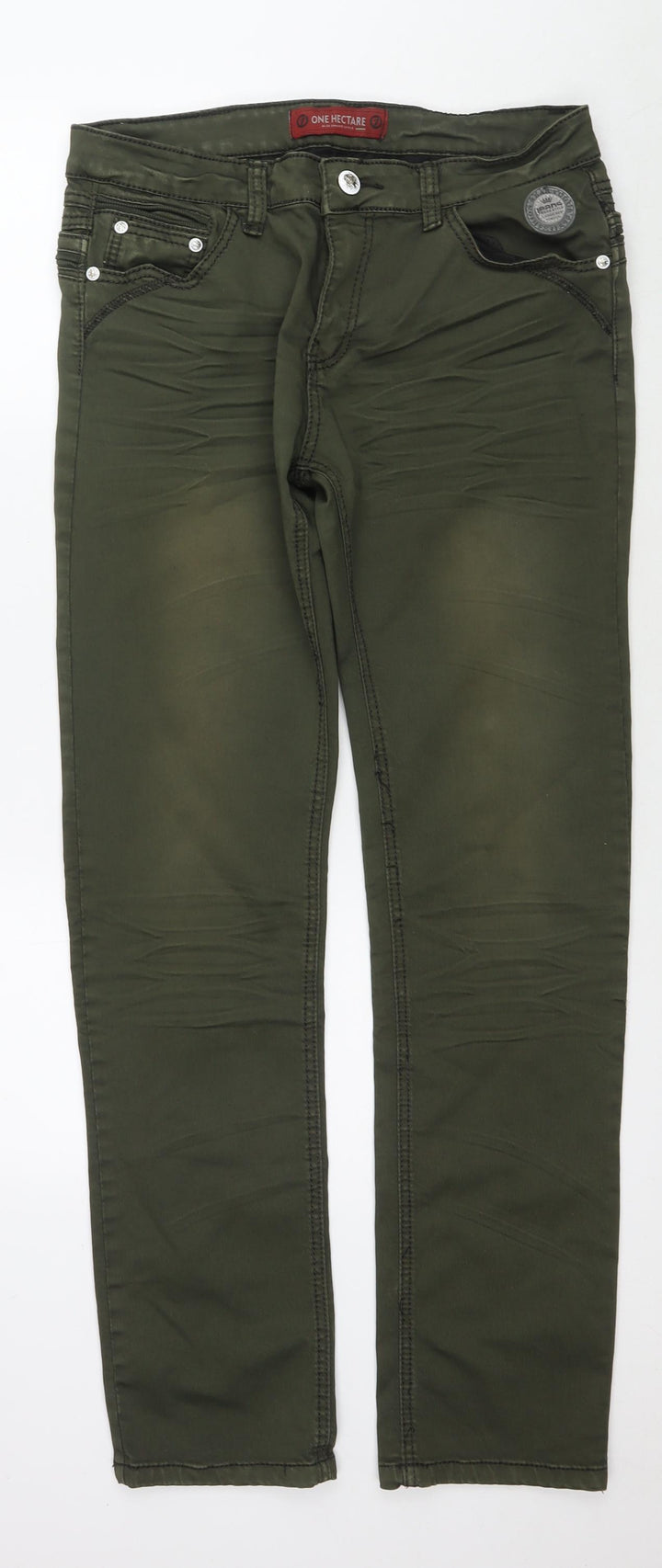 One Hectar Womens Green Cotton Straight Jeans Size 36 in L32 in Regular Zip