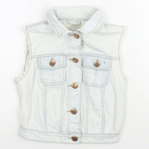 Denim & Co. Womens Blue Gilet Waistcoat Size 6 Button