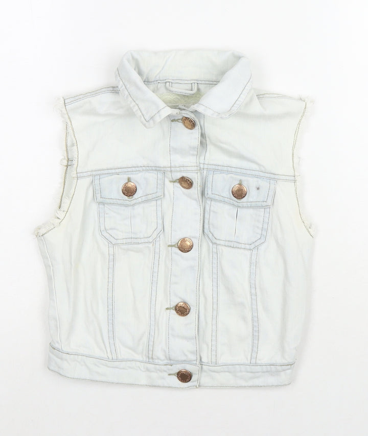 Denim & Co. Womens Blue Gilet Waistcoat Size 6 Button