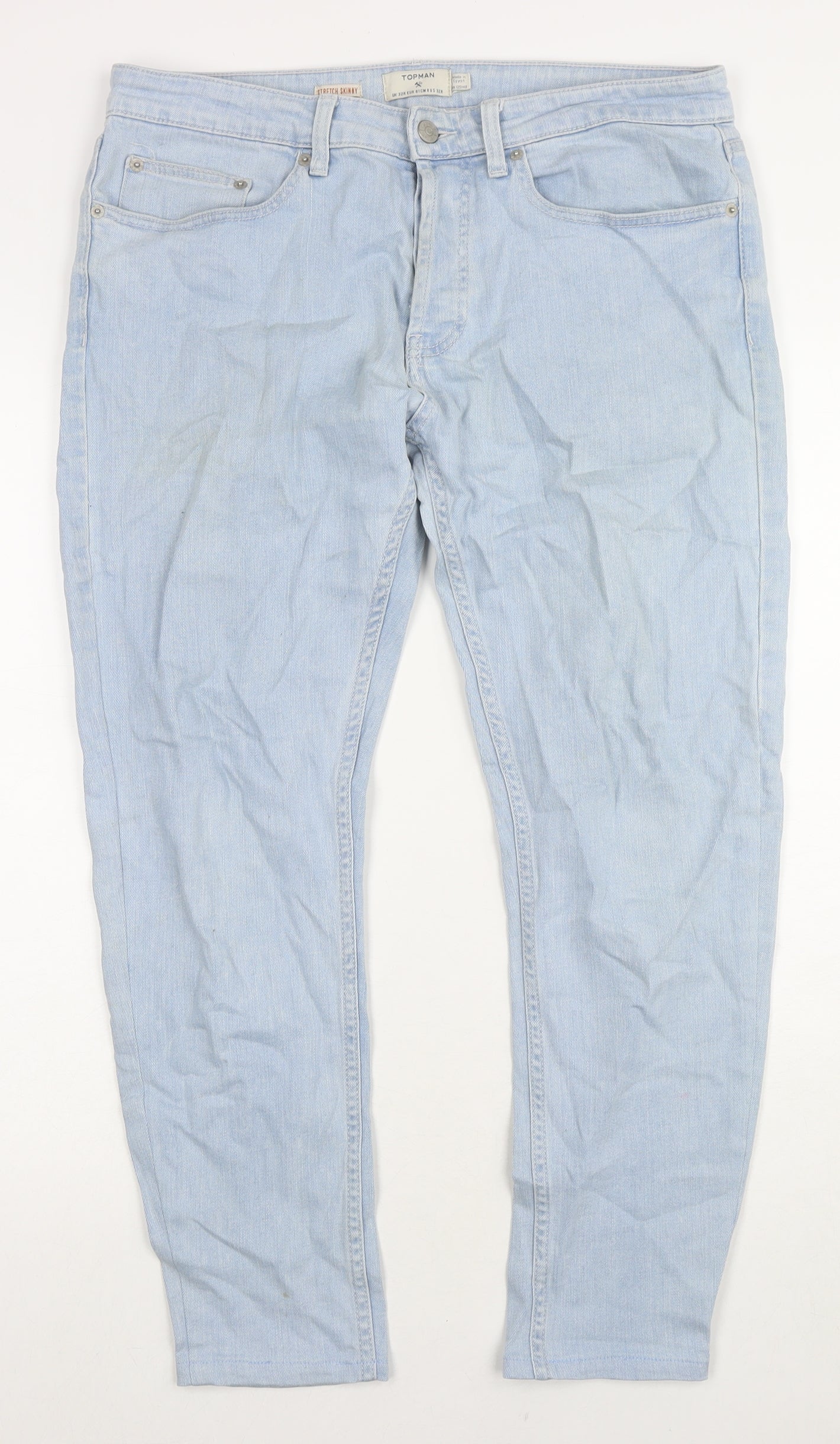 Topman Mens Blue Cotton Skinny Jeans Size 32 in L26 in Slim Zip