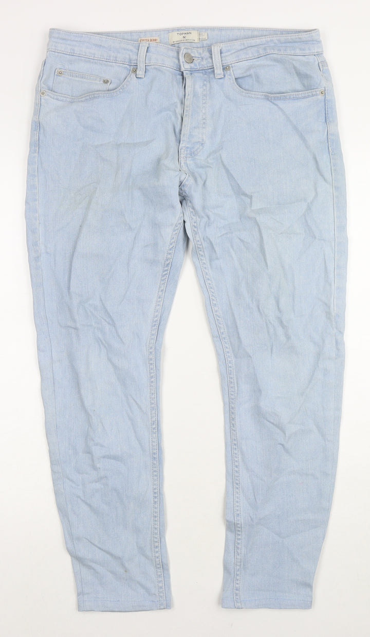 Topman Mens Blue Cotton Skinny Jeans Size 32 in L26 in Slim Zip