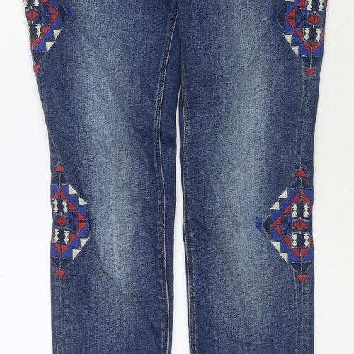 Maison Scotch Womens Blue Cotton Skinny Jeans Size 25 in L32 in Regular Zip - Embraided Detail