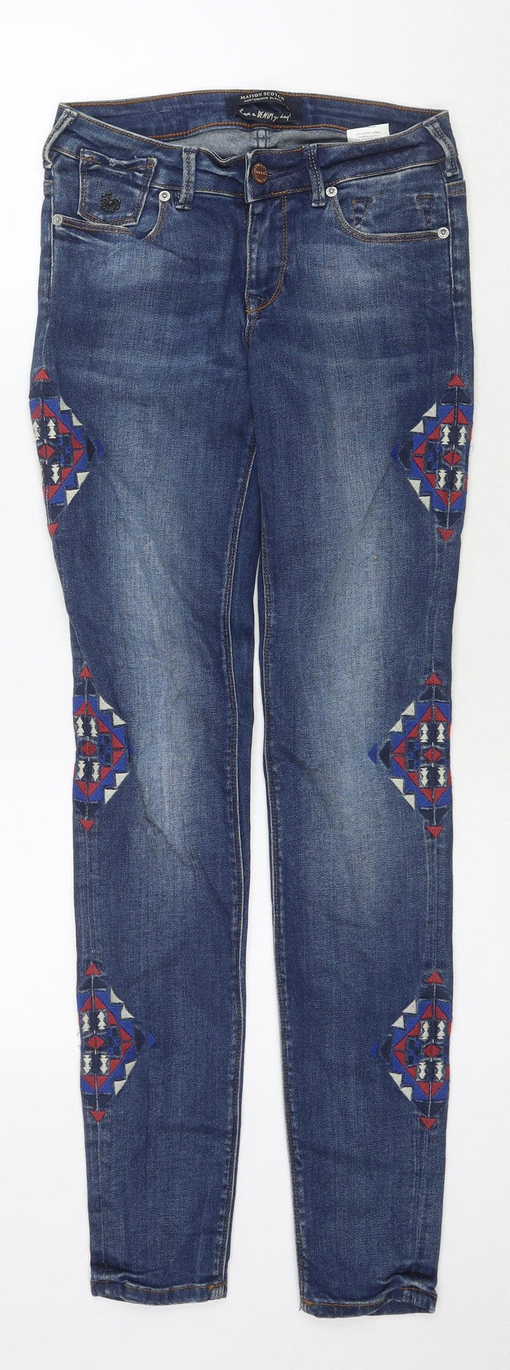 Maison Scotch Womens Blue Cotton Skinny Jeans Size 25 in L32 in Regular Zip - Embraided Detail