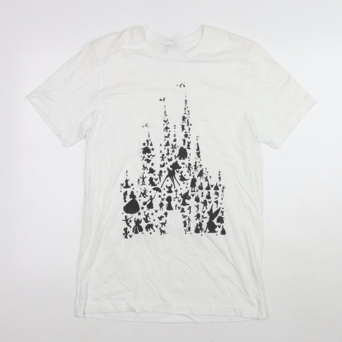 Bella + Canvas Womens White Cotton Basic T-Shirt Size M Round Neck - Disney Castle