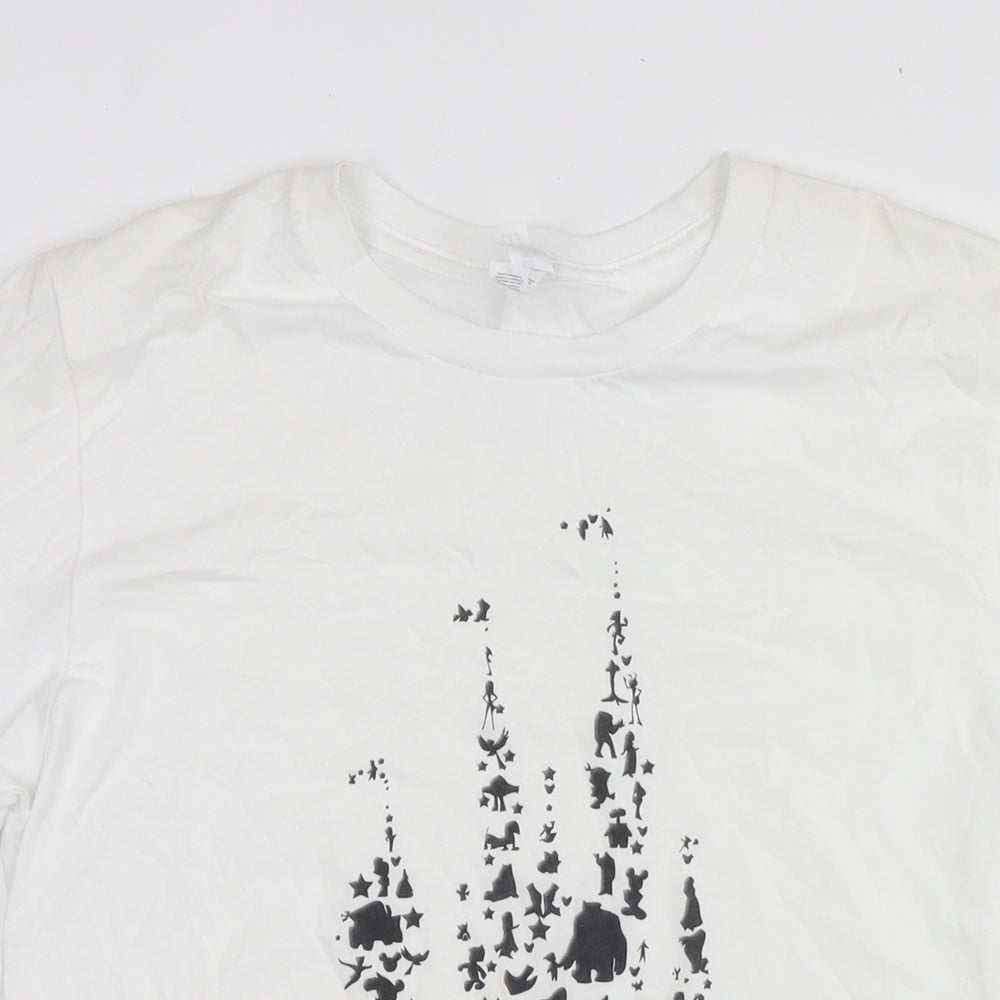 Bella + Canvas Womens White Cotton Basic T-Shirt Size M Round Neck - Disney Castle