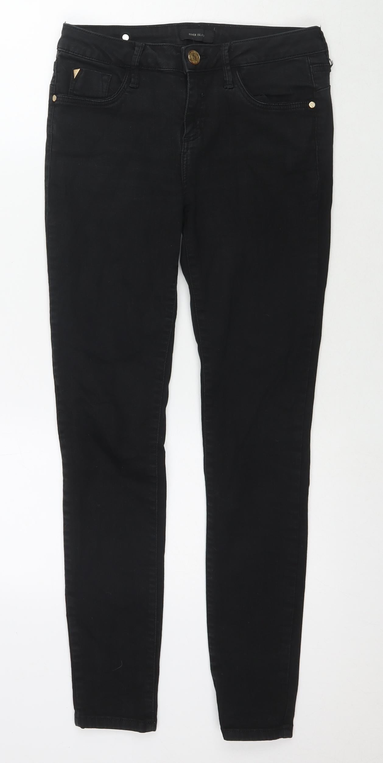 River Island Womens Black Cotton Skinny Jeans Size 10 L28 in Regular Zip
