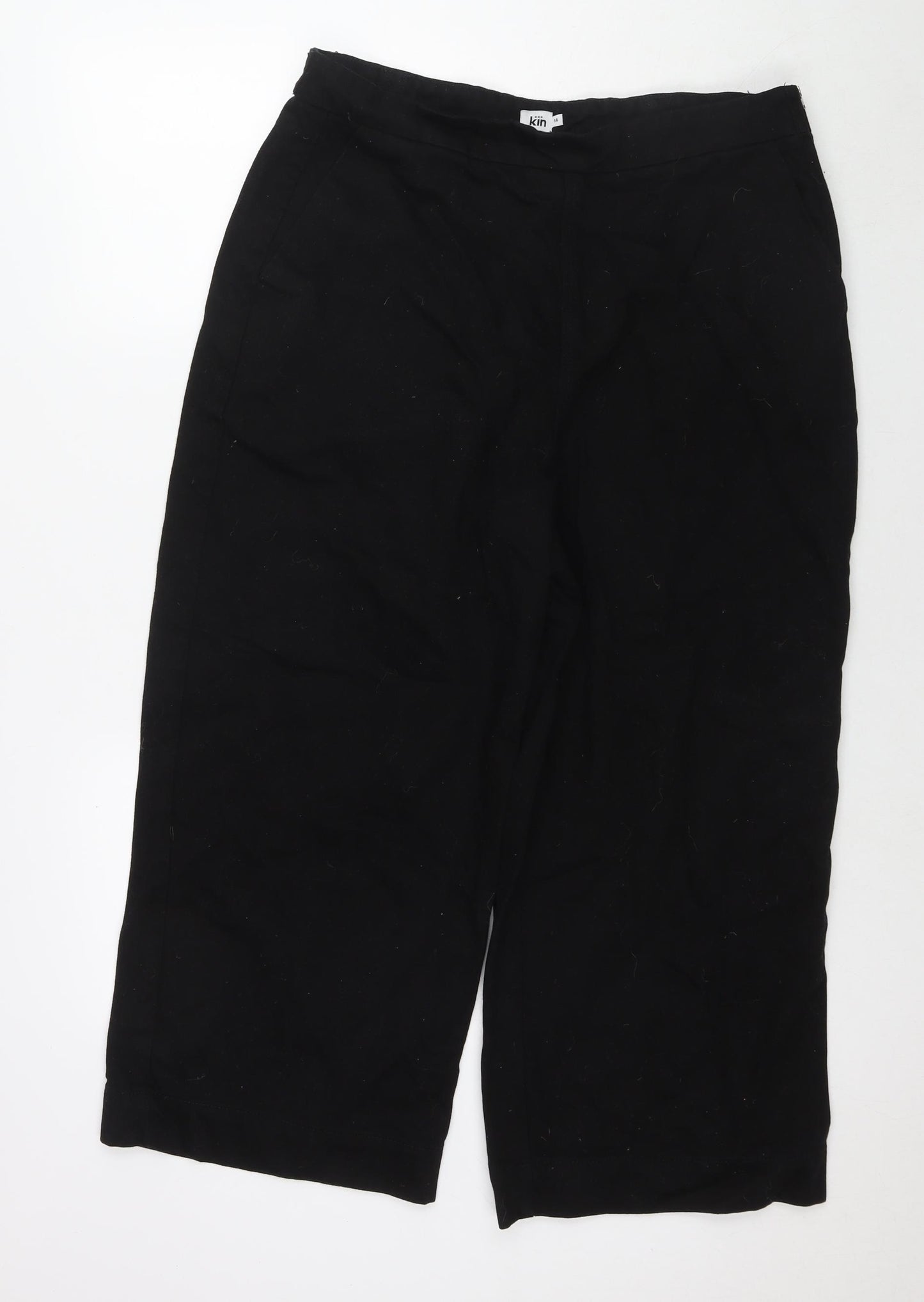 Kiin Womens Black Cotton Wide-Leg Jeans Size 14 L24 in Regular Zip