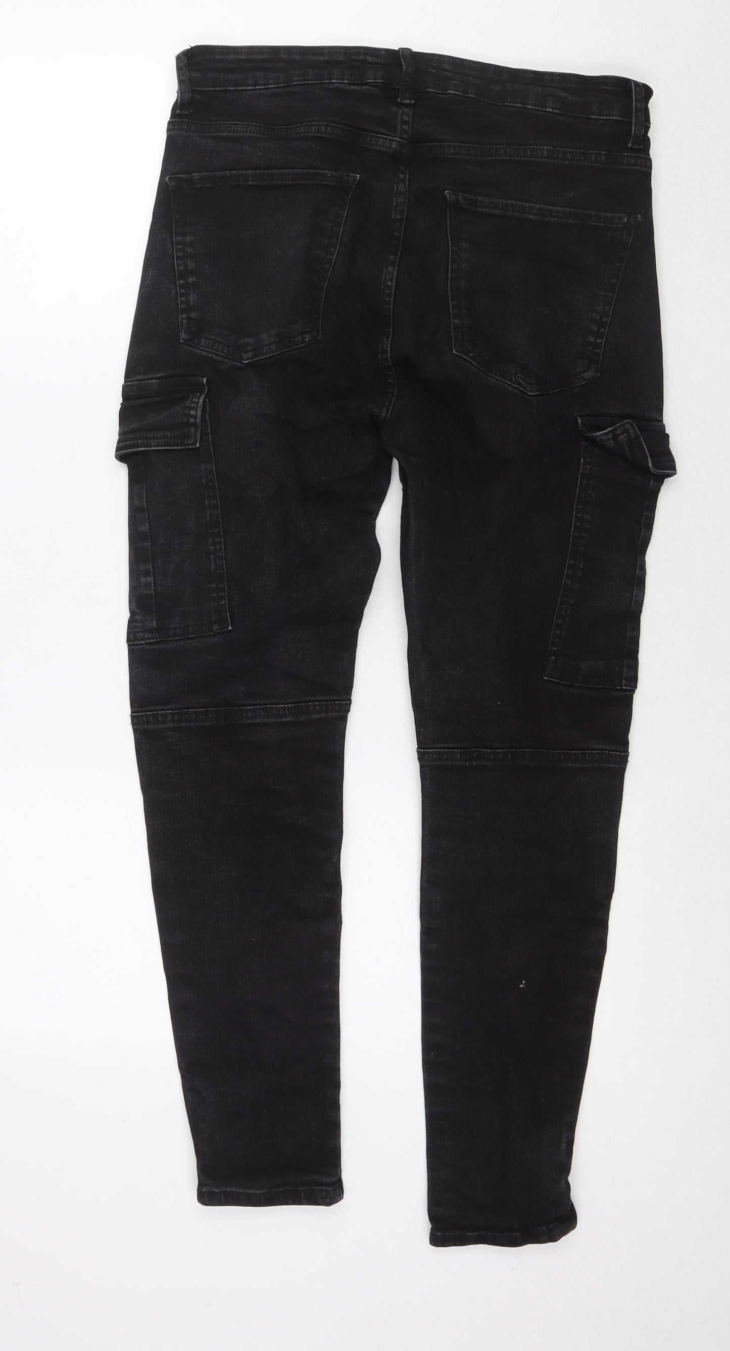 Zara Womens Black Cotton Straight Jeans Size 14 L27 in Regular Zip - Cargo Style