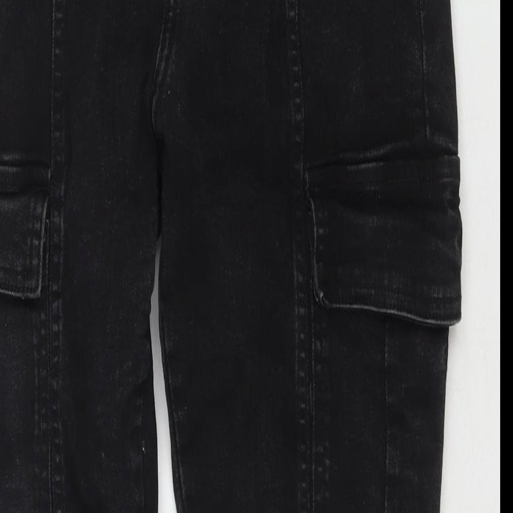 Zara Womens Black Cotton Straight Jeans Size 14 L27 in Regular Zip - Cargo Style