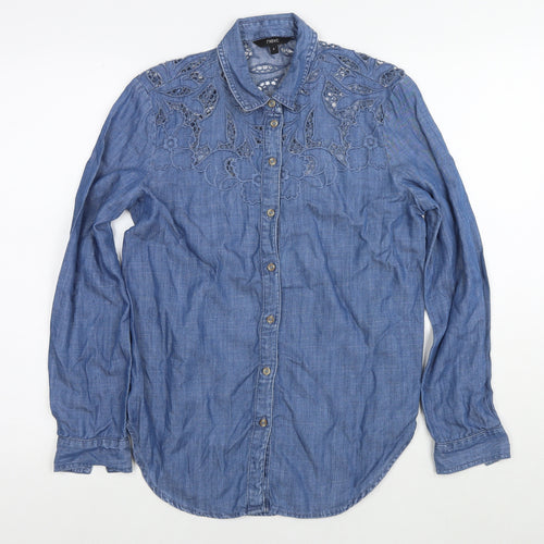 NEXT Womens Blue Lyocell Basic Button-Up Size 6 Collared