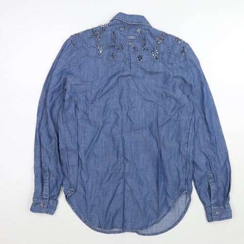 NEXT Womens Blue Lyocell Basic Button-Up Size 6 Collared