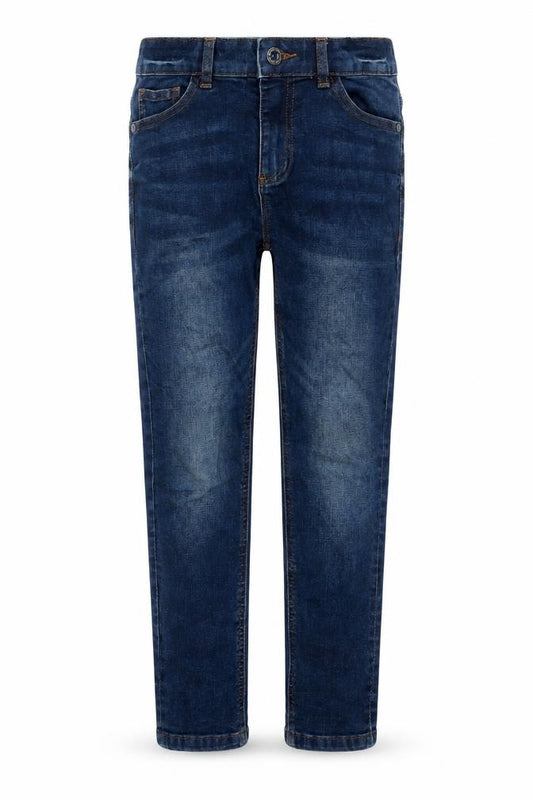 Front view of Next girls’ blue cotton skinny jeans, size 9, years, 20-inch leg regular zip