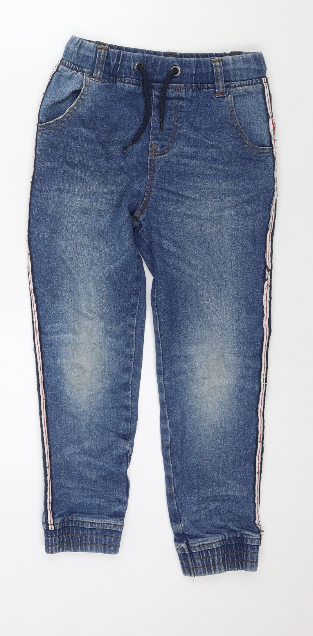 M&Co Boys Blue Cotton Tapered Jeans Size 6-7 Years L20 in Regular Drawstring