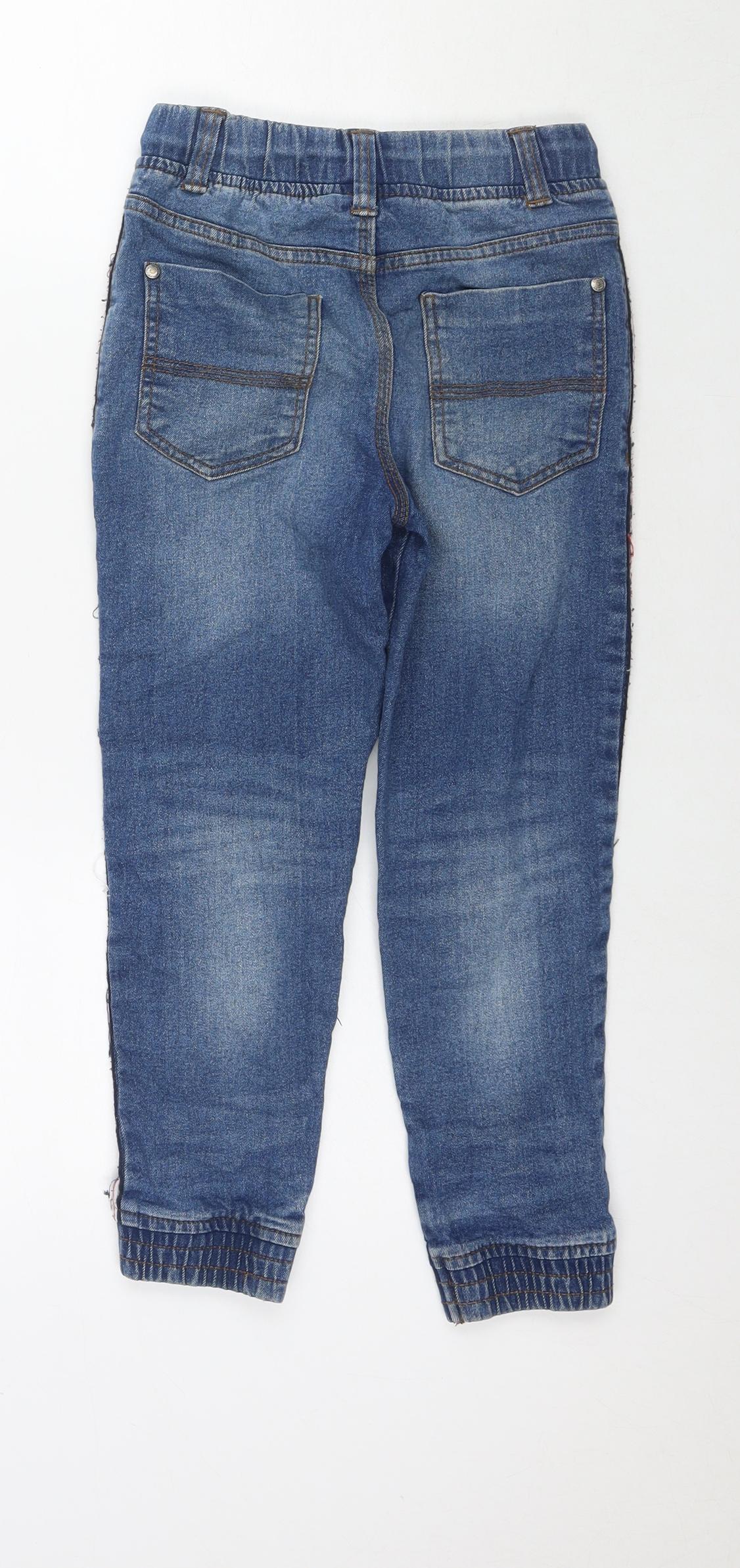 M&Co Boys Blue Cotton Tapered Jeans Size 6-7 Years L20 in Regular Drawstring