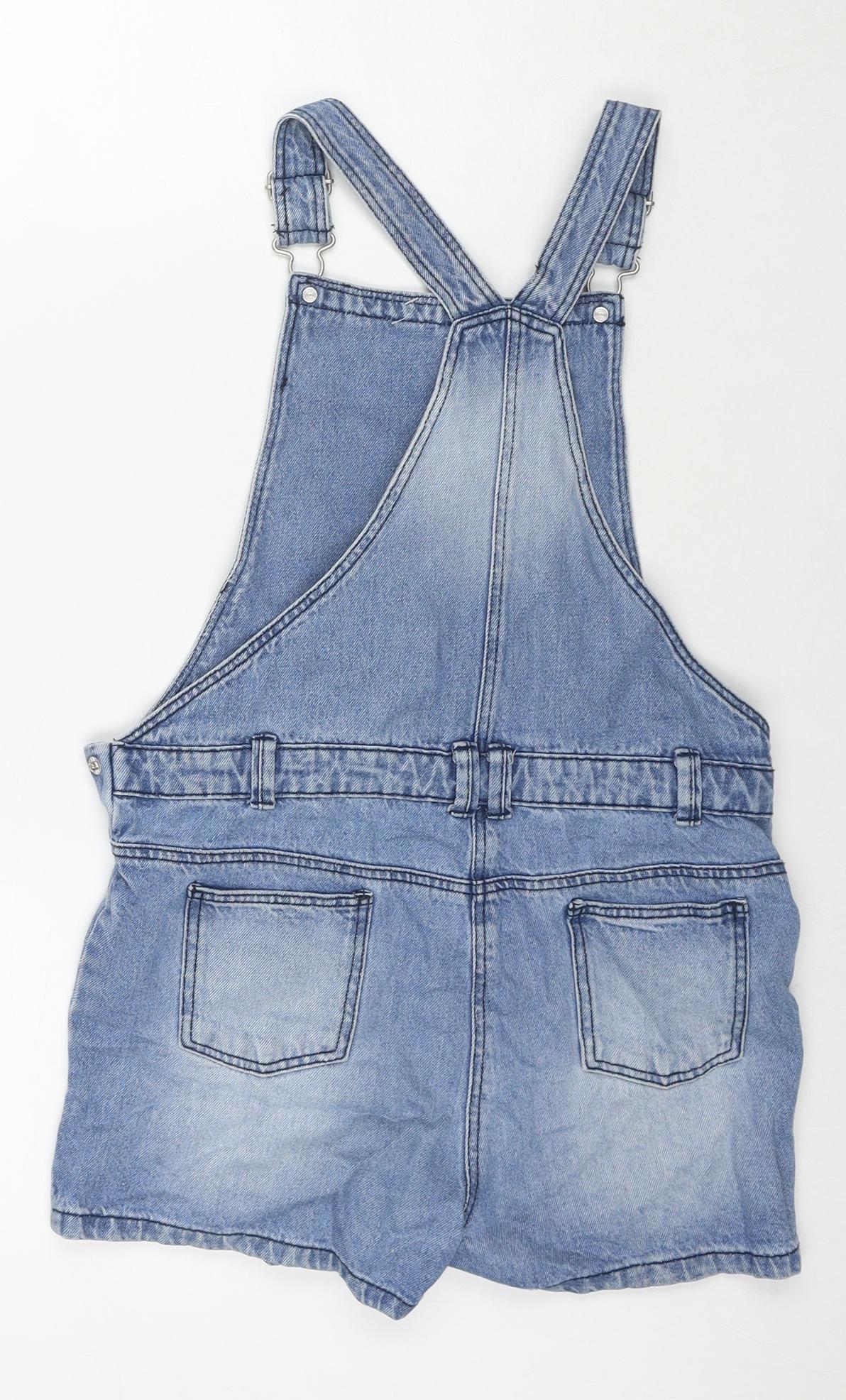 Nutmeg Girls Blue Cotton Dungaree Shorts Shorts Size 11-12 Years L3 in Regular Buckle