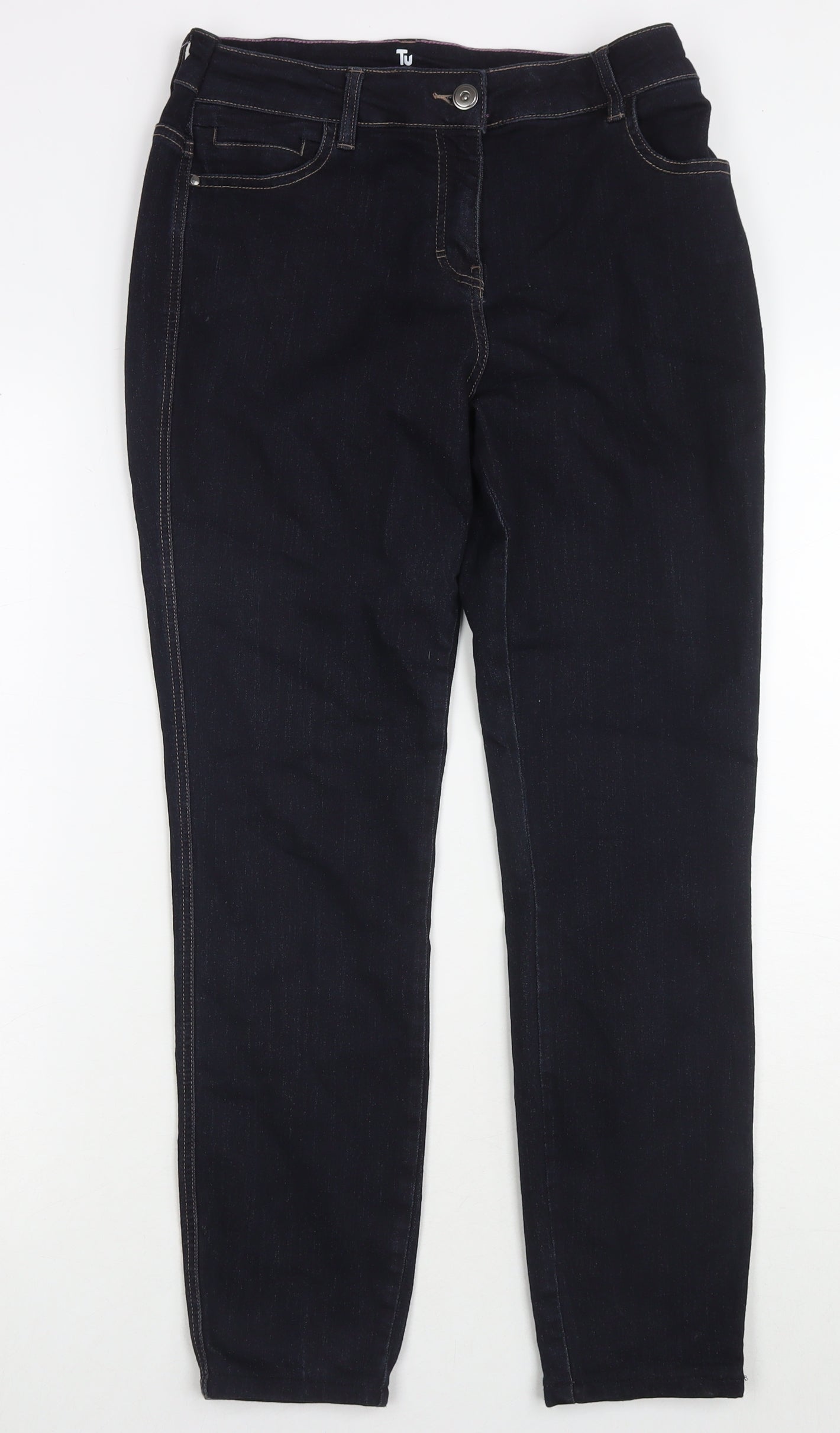 TU Womens Black Cotton Blend Skinny Jeans Size 16 L27 in Regular Zip