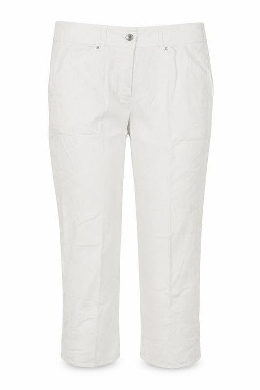 Front view of Backstage women’s white cotton cropped jeans, size M, 23-inch leg regular zip